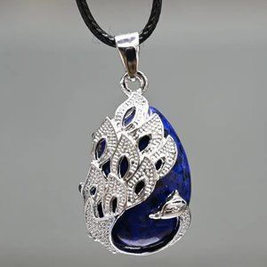 Peacock Lapis Lazuli Natural Stone Pendant Necklace Gemstone Pendant